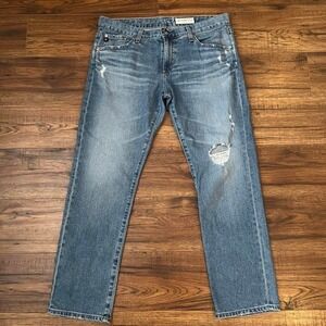 AG Adriano Goldschmied Distressed Straight Leg Low Rise Jeans Anthropologie‎ 31R